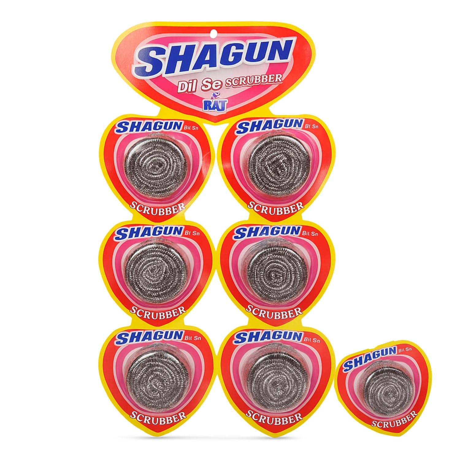 SHAGUN Dil Se Stainless Steel Scrubber – Pack of 6 | Heart-Shaped Metal Scrub Pad for Utensils & Kitchen Cleaning (15g Each)